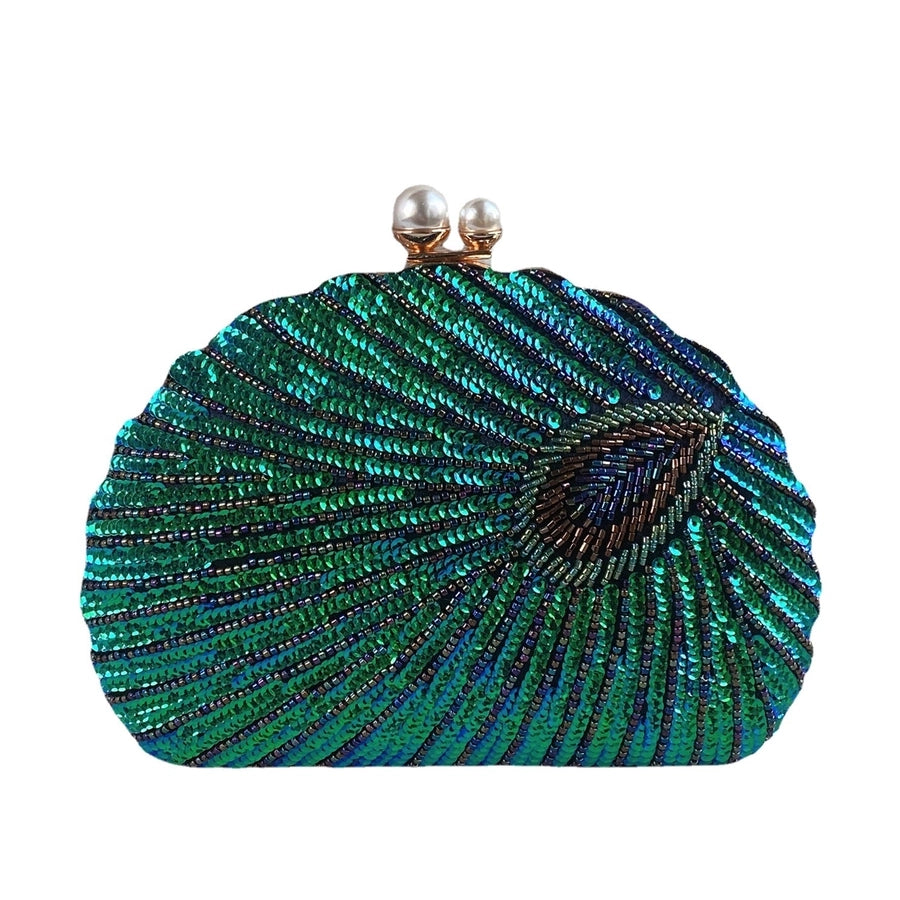 blue black gold metal feather beading sequins shell evening bags