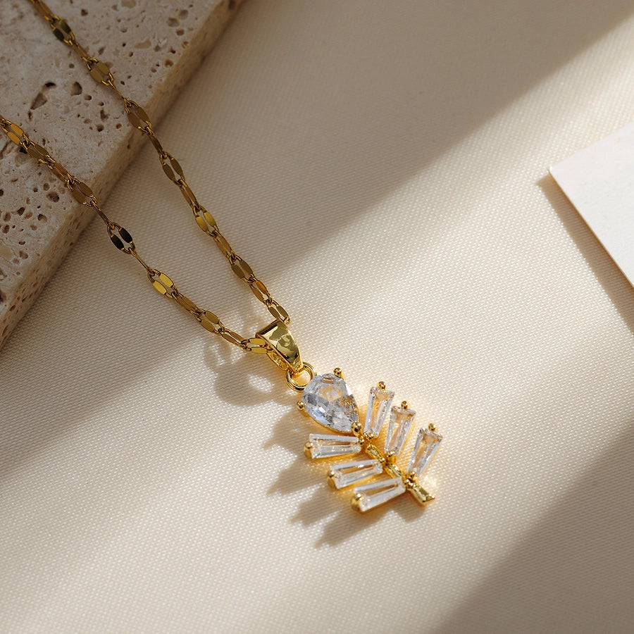 Copper Gold Plated Plating Inlay Solid Color Zircon Pendant Necklace