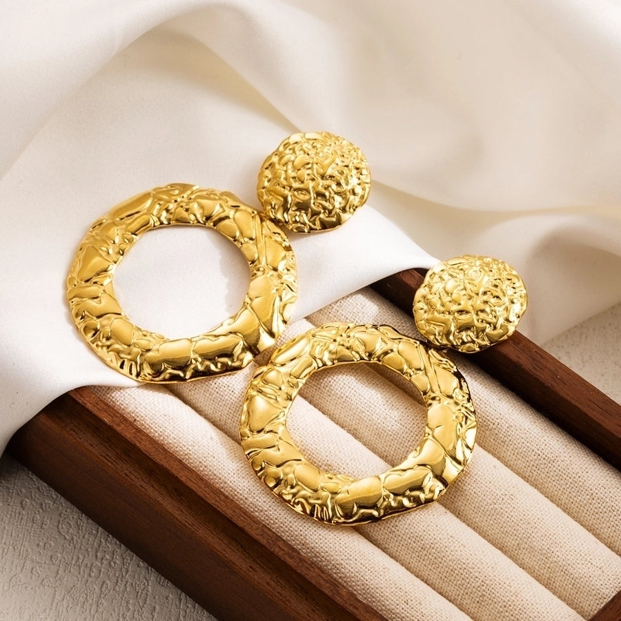 1 Pair Cool Style Round Leaves Flower Pleated 304 Stainless Steel 18K Gold Plated Drop Earrings