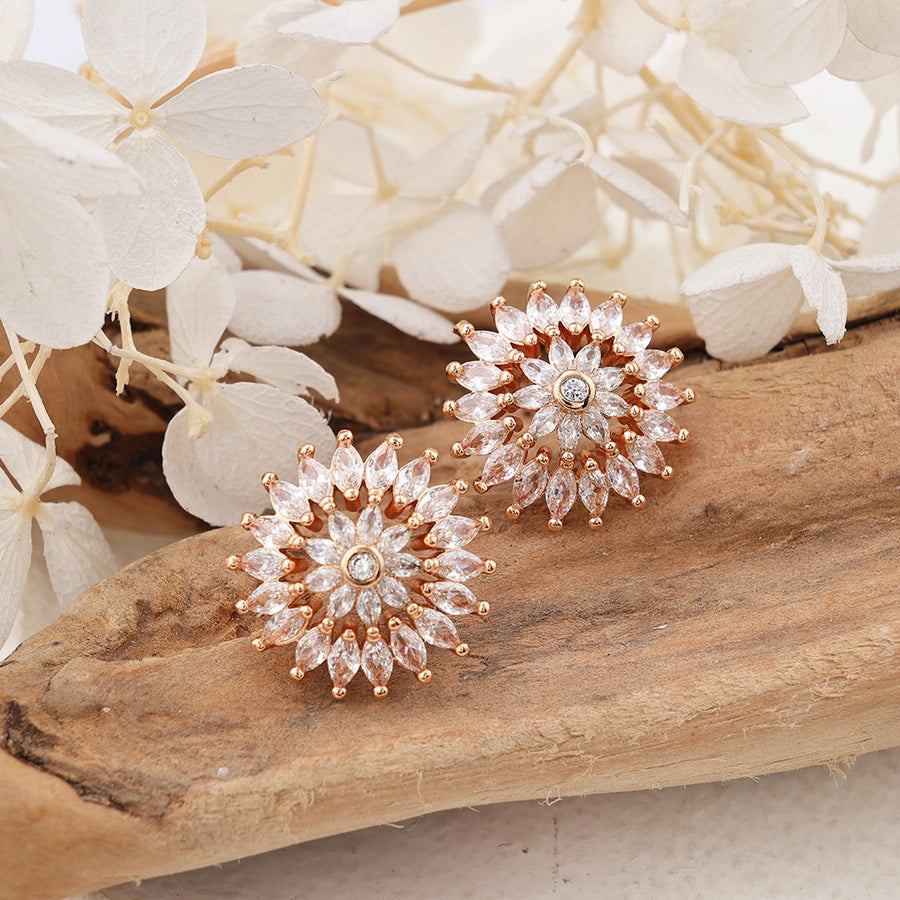 1 Pair IG Style Sweet Shiny Flower Hollow Out Inlay Copper Zircon Rose Gold Plated Ear Studs