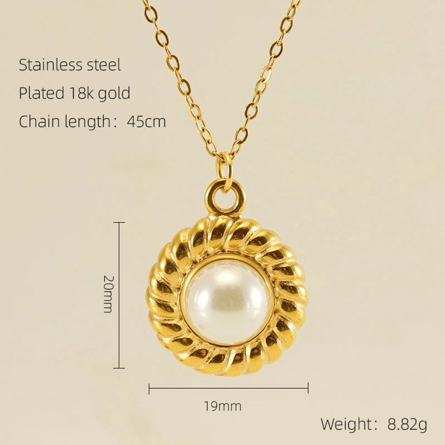 Jewelry Retro Oval Eye Stainless Steel Gem Pearl 18K Gold Plated Plating Inlay Pendant Necklace Long Necklace