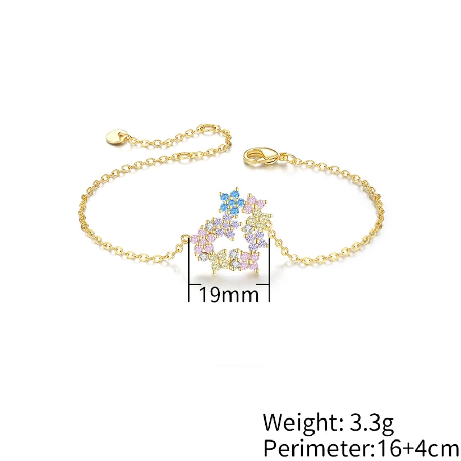 Colorful Crystals Heart Garland Necklace Bracelet Ear Studs Gold Plated Ornament Suit Women's Rhinestone Pearl Necklace Lovers Wild Collarbone Necklace Bracelet Bracelet Ear Studs Stud Earrings Suit