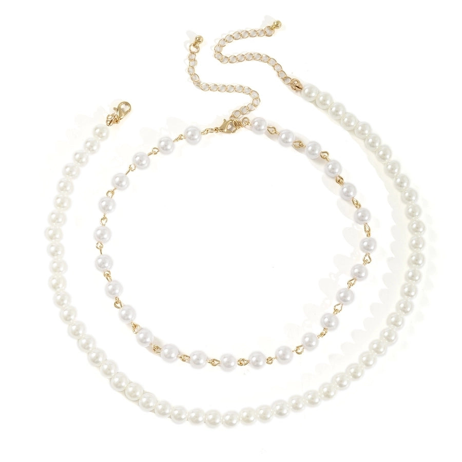 cute sweet geometric solid color imitation pearl plating chain women's necklace