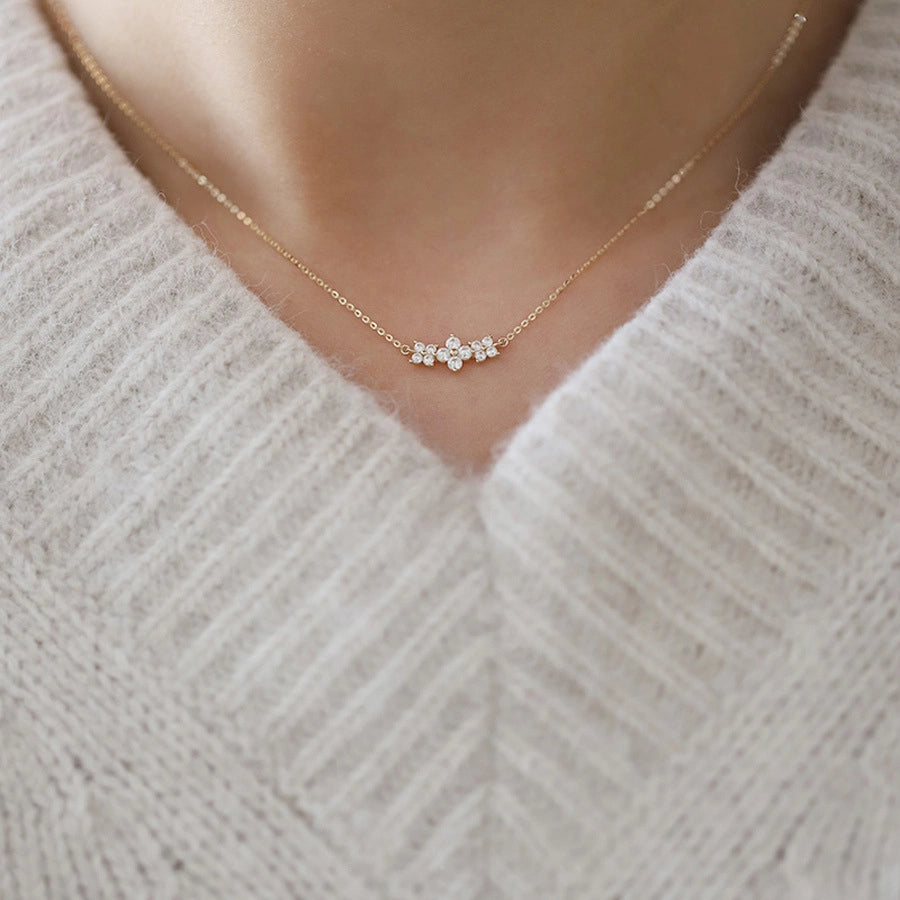sweet flower sterling silver plating inlay artificial gemstones 14k gold plated pendant necklace