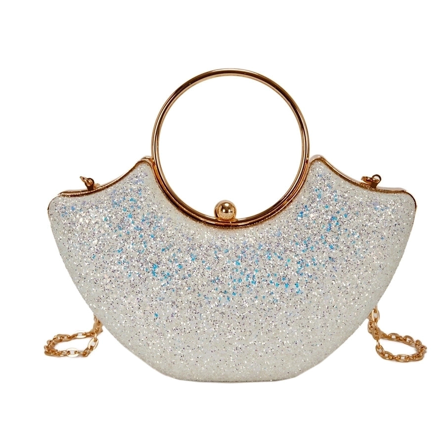 Women's Small PVC Solid Color Elegant Sequins Shell Lock clasp Evening Bag