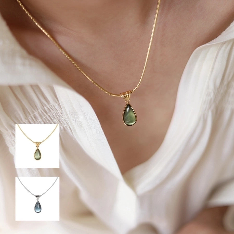 Jewelry Elegant Simple Style Water Droplets 304 Stainless Steel Glass Plating Inlay Pendant Necklace