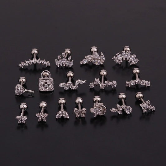 1 Piece Ear Cartilage Rings & Studs Geometric 316L Stainless Steel  Copper Inlaid Zircon