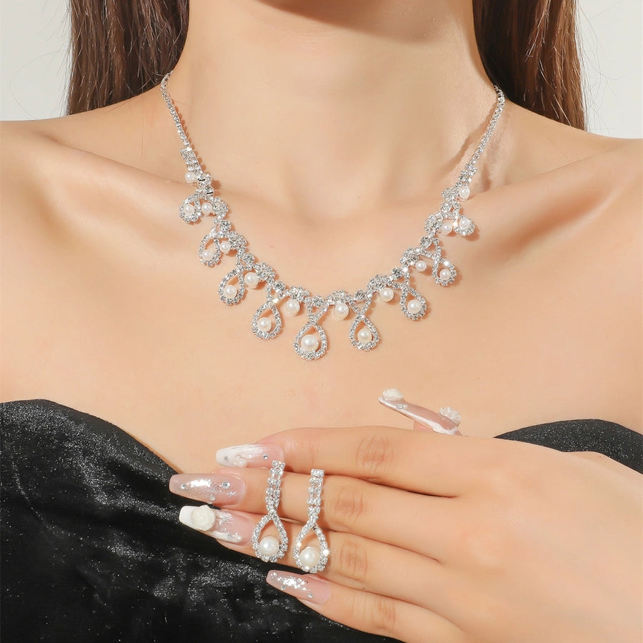 elegant classic style shiny geometric alloy inlay rhinestones women's earrings necklace