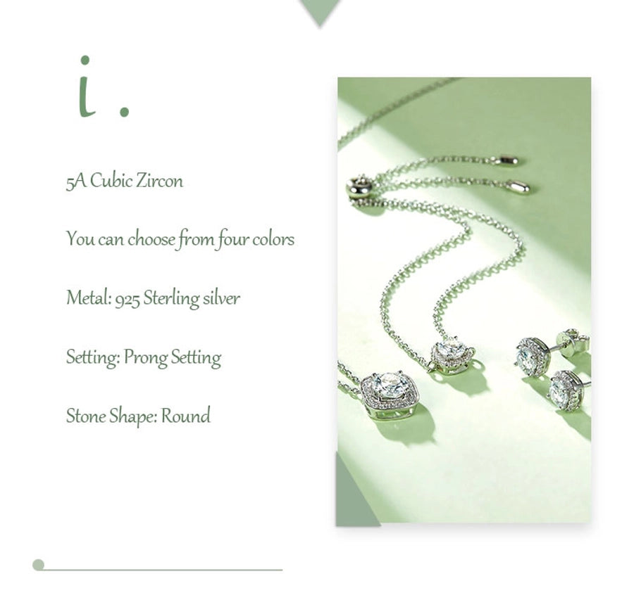 Elegant Princess Sweet Geometric Sterling Silver Inlay Zircon Rhodium Plated Women's Bracelets Earrings Necklace
