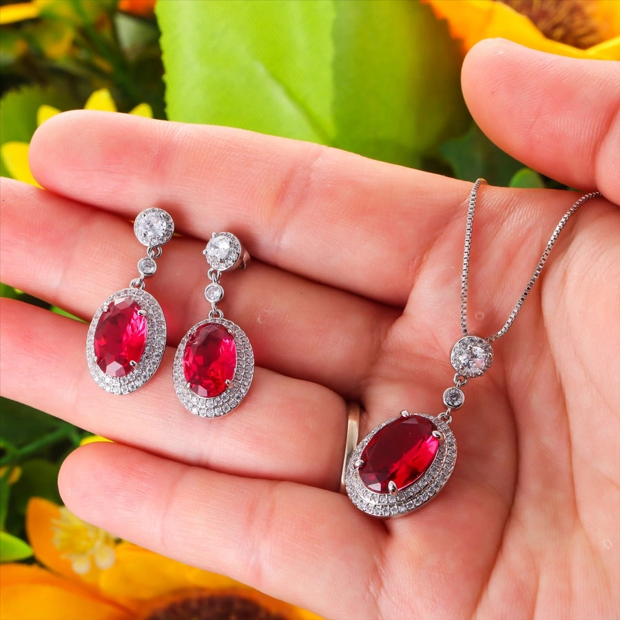 Copper Plating Inlay Oval Zircon Earrings Necklace