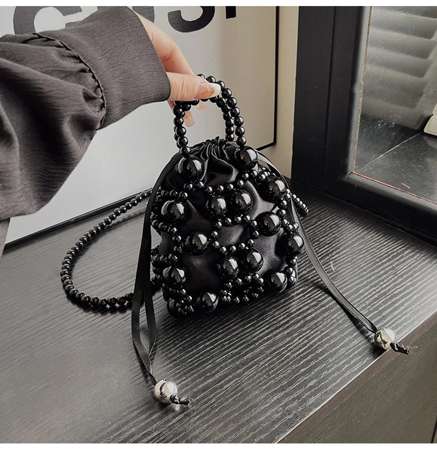 Women's Small Pu Leather Solid Color Elegant Beading Square String Evening Bag