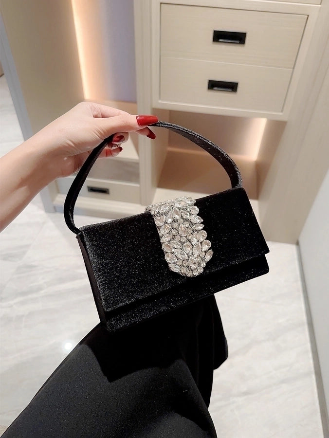 women's suede color block elegant classic style square buckle handbag evening bag