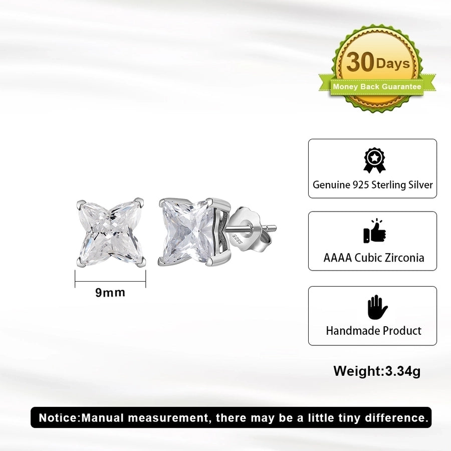 1 Pair White Gold Plated Sterling Silver Zircon Geometric Ear Studs