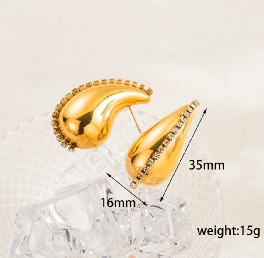1 Pair Simple Style Water Droplets Plating 304 Stainless Steel 18K Gold Plated Ear Studs