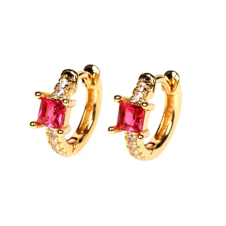 Fashion Geometric Inlaid Zircon Copper Artificial Gemstones Copper Earrings