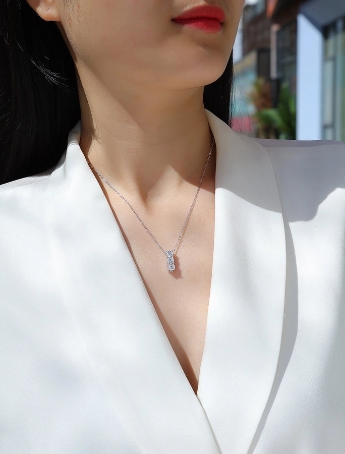 Sterling Silver Moissanite Inlay Geometric GRA Certificate Pendant Necklace