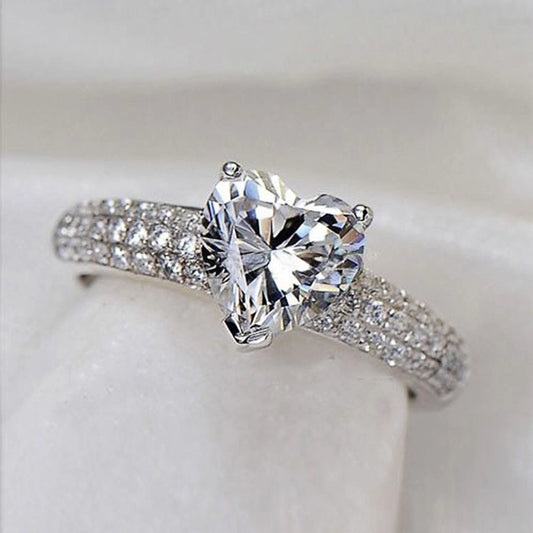 new heart-shaped zircon copper ring female fashion engagement party bride jewelry