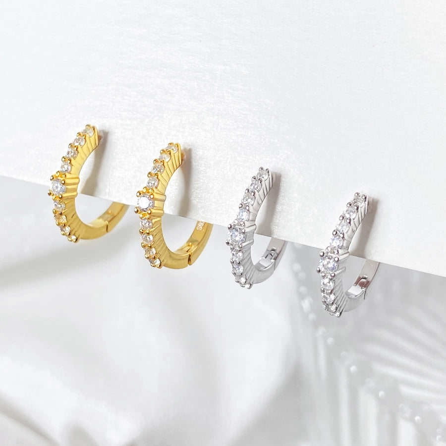 Foxi Classic Look round Zircon Inlaid 925 Sterling Silver Material Women's Gold Plated Ear Ring