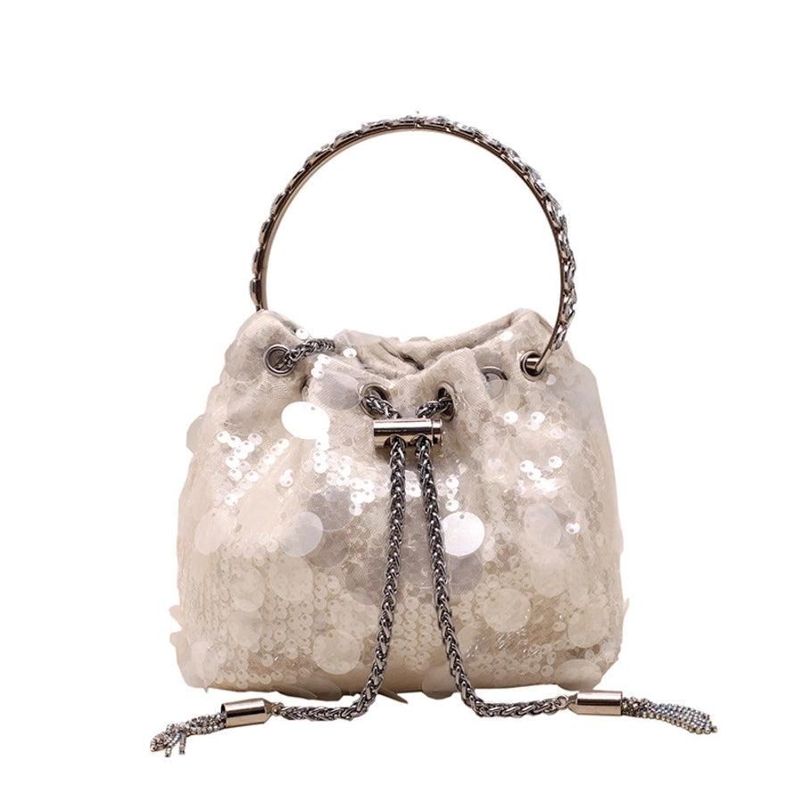black yellow silver sequin solid color bucket evening bags