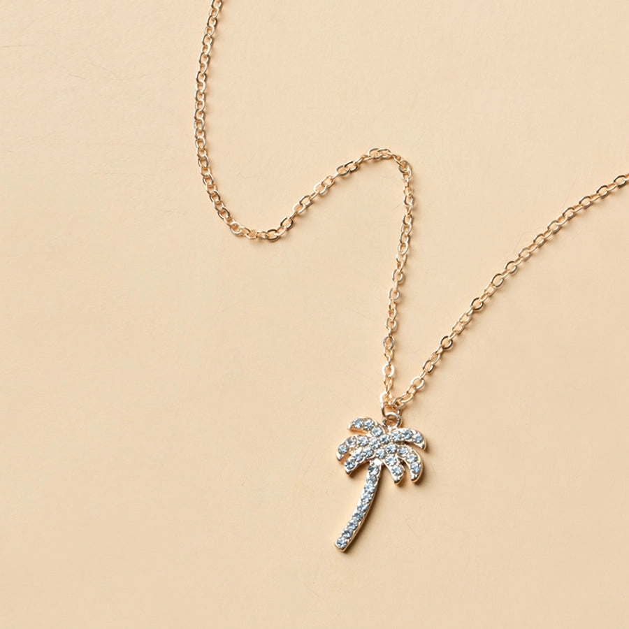 simple style coconut tree alloy inlay rhinestones women's pendant necklace