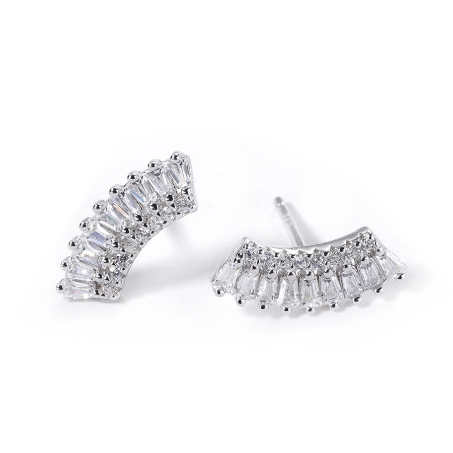 1 Piece Luxurious Romantic Sector Oval Plating Inlay Sterling Silver Zircon White Gold Plated Ear Studs