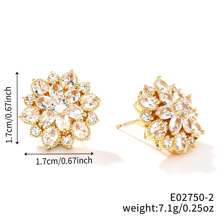 1 Piece Classical Simple Style Shiny Geometric Heart Shape Inlay Copper Zircon K Gold Plated Ear Studs