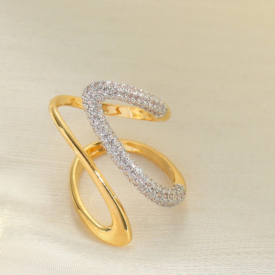 Copper 14K Gold Plated Plating Inlay Geometric Round Heart Shape Zircon Open Rings