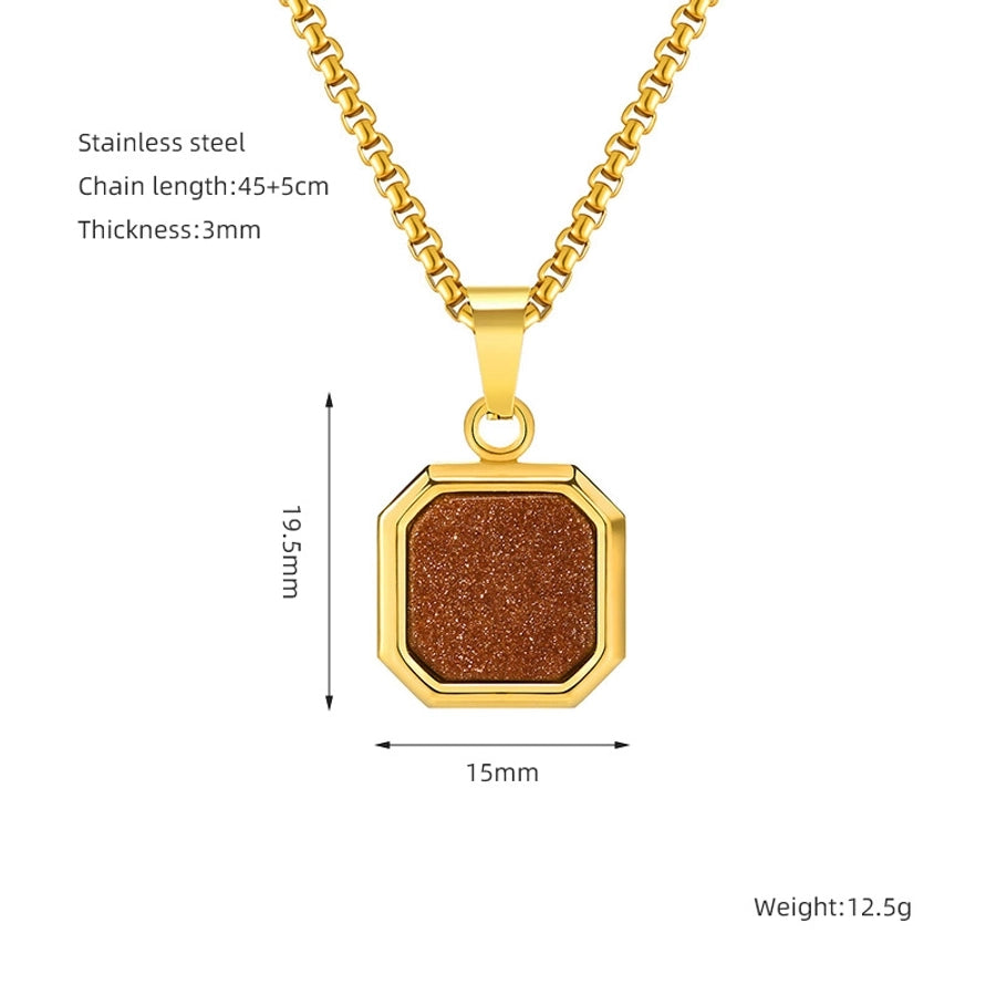 304 Stainless Steel Casual Simple Style Plating Geometric Natural Stone Pendant Necklace