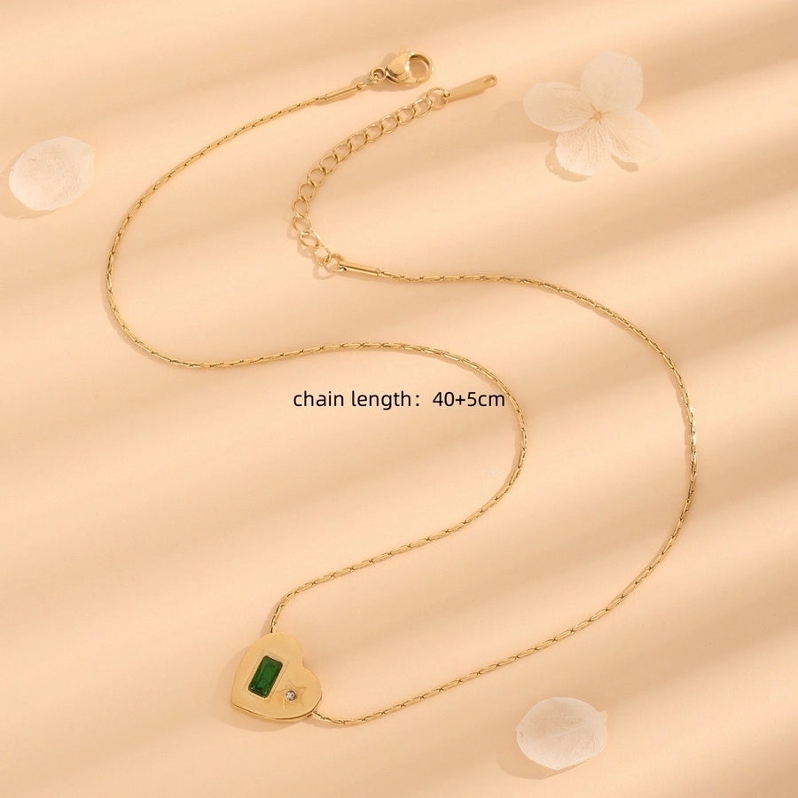 Jewelry Vintage Style Simple Style Heart Shape 304 Stainless Steel Artificial Rhinestones 18K Gold Plated Inlay Pendant Necklace