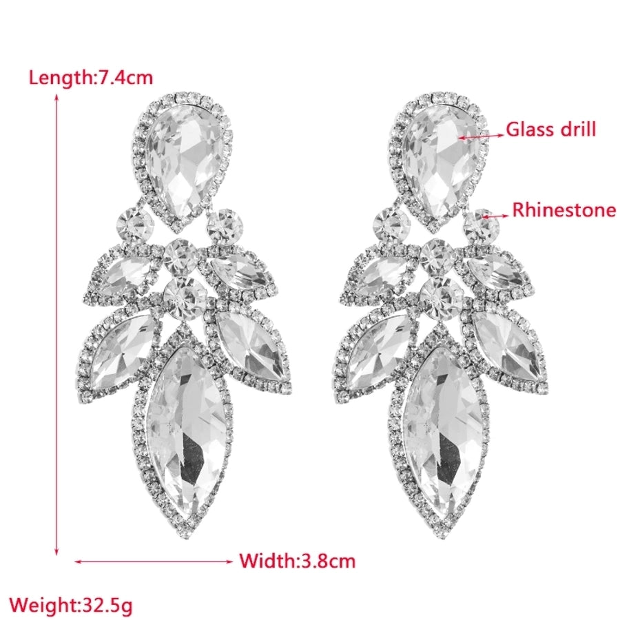 simple style leaf alloy inlay rhinestones women's drop earrings 1 pair