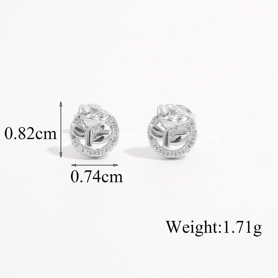 1 Pair White Gold Plated Sterling Silver Zircon Flower Butterfly Ear Studs
