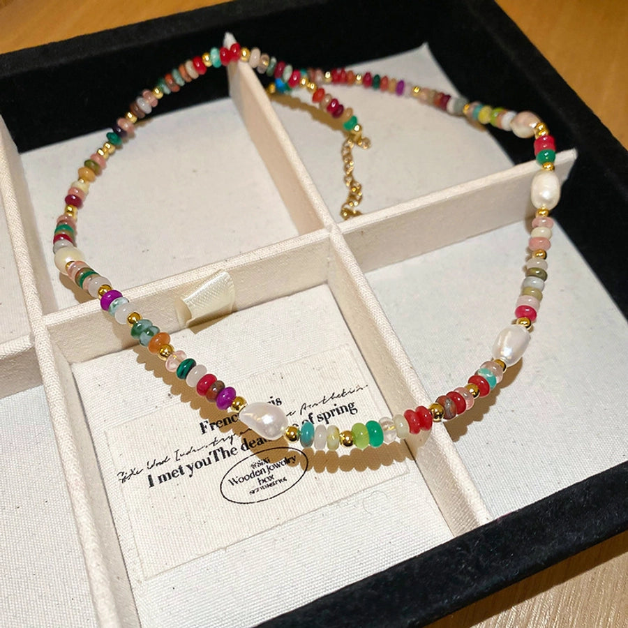 natural stone Freshwater Pearl Simple Style Beaded Geometric Necklace