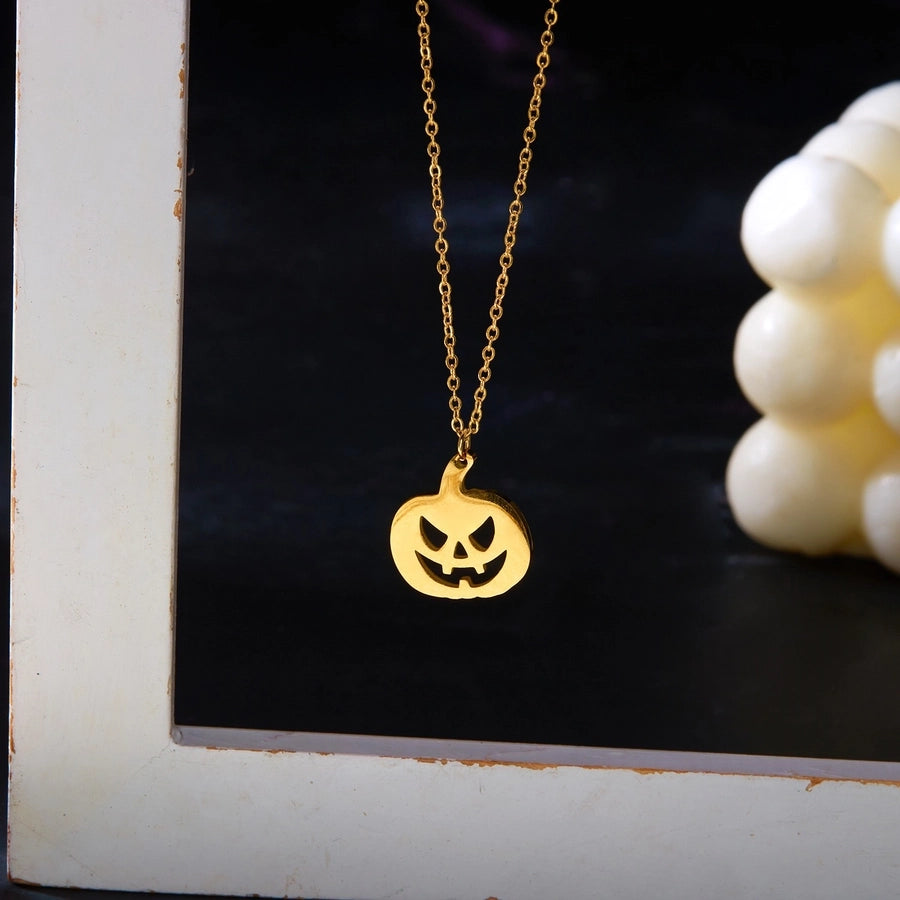 New Halloween Element Titanium Steel Necklace Pumpkin Head Ghost Ornament Fashion  Witch Design Sense Ornament Necklace