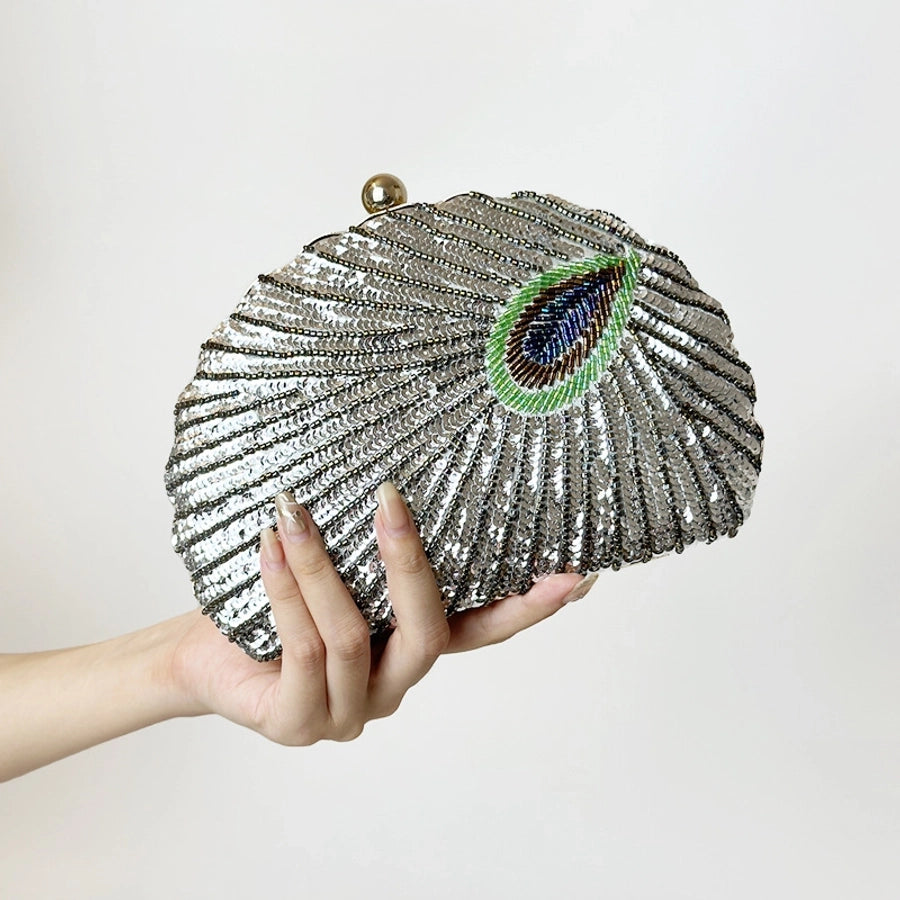blue black gold metal feather beading sequins shell evening bags