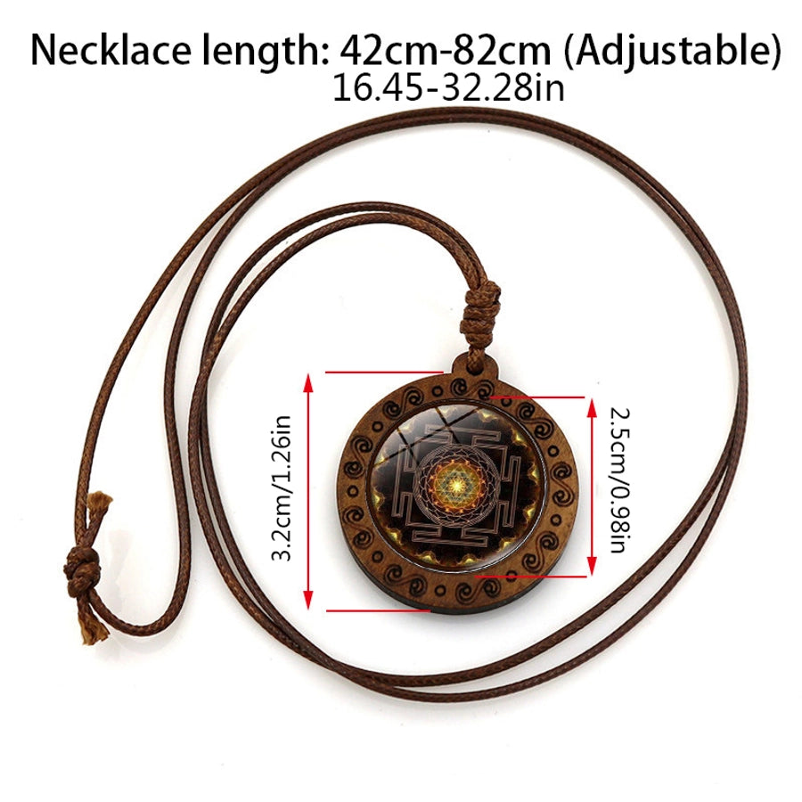 Vintage Style Hexagram Glass Wood rope  Sweater Chain