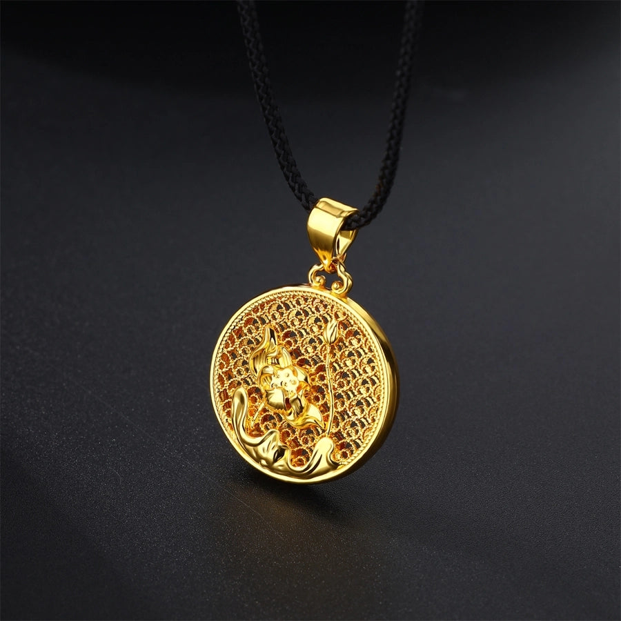 Casual Flower Gourd Dragon rope Copper Hollow Out 24K Gold Plated Men's Pendant Necklace