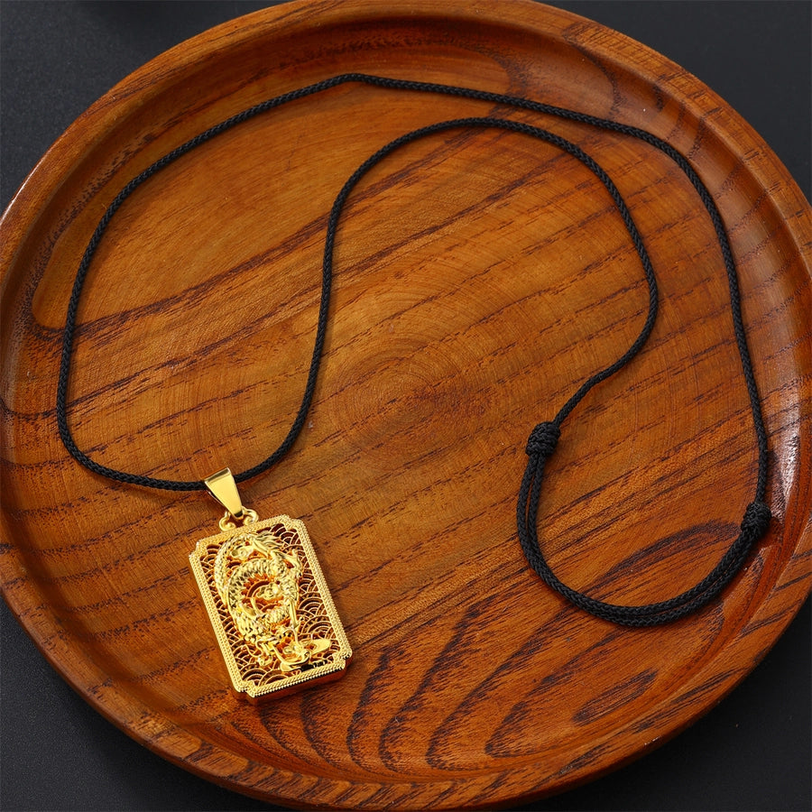 Casual Flower Gourd Dragon rope Copper Hollow Out 24K Gold Plated Men's Pendant Necklace