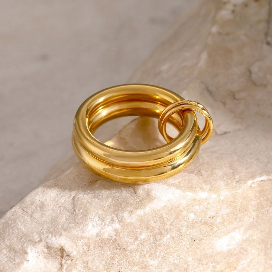 IG Style Round Solid Color 304 Stainless Steel Plating 18K Gold Plated Women's Rings