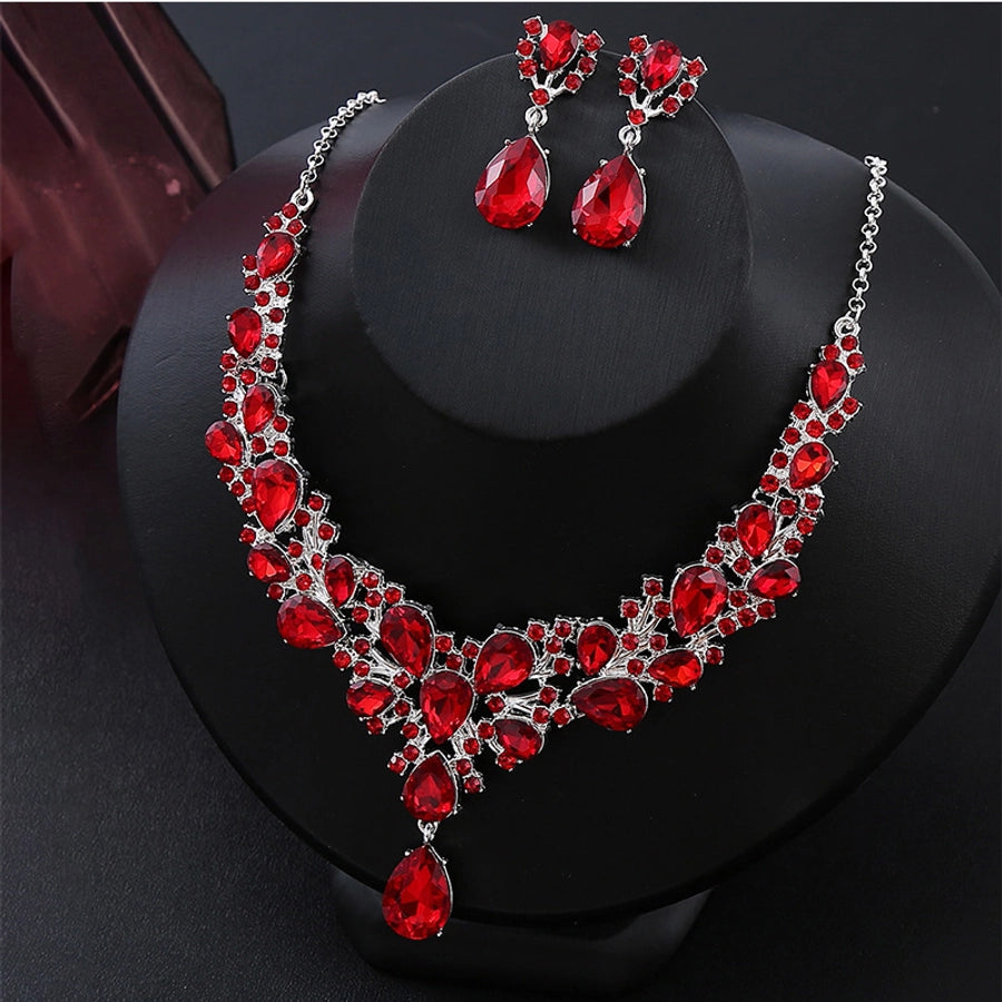 Elegant Water Droplets Alloy Inlay Zircon Women's Jewelry Set