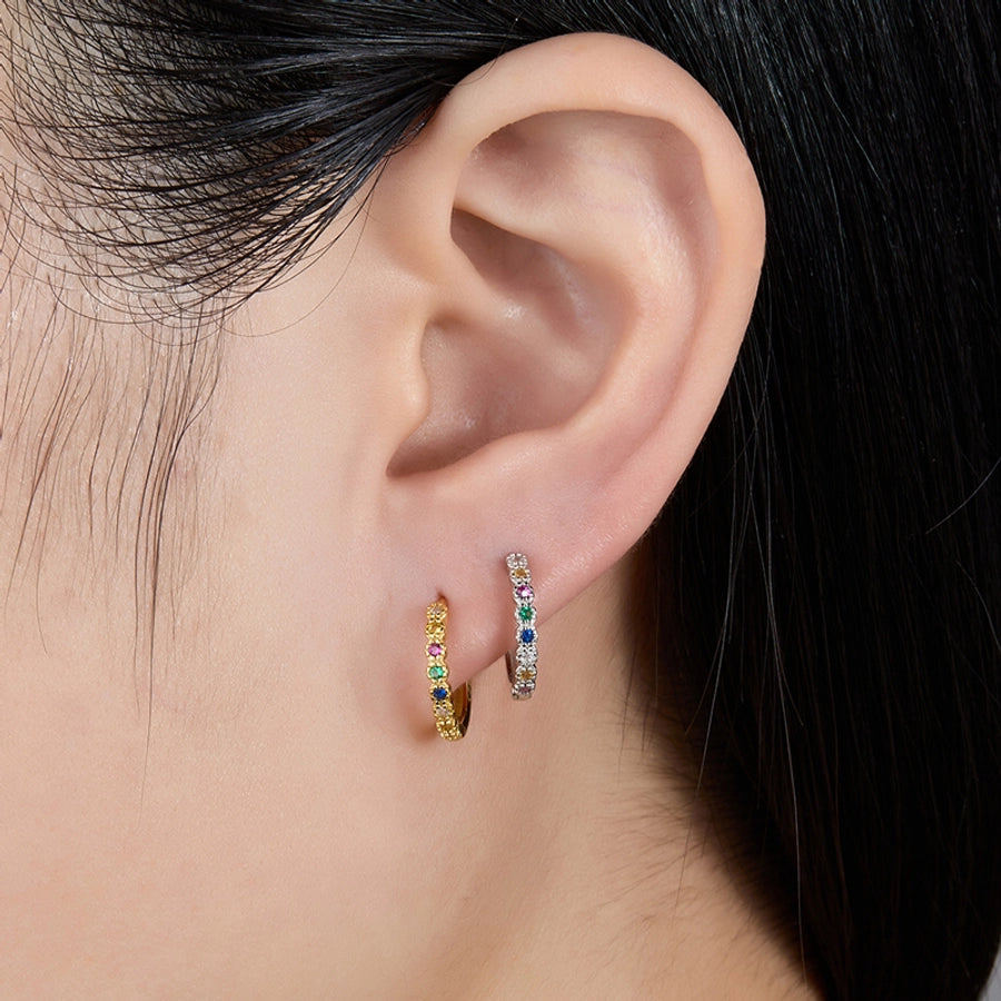 1 pair simple style classic style circle plating inlay sterling silver zircon 18k gold plated white gold plated hoop earrings