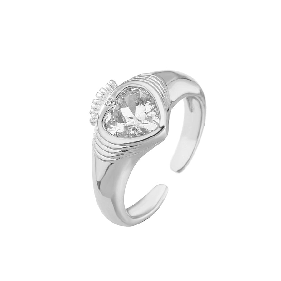 sweet heart shape copper plating inlay zircon open ring 1 piece