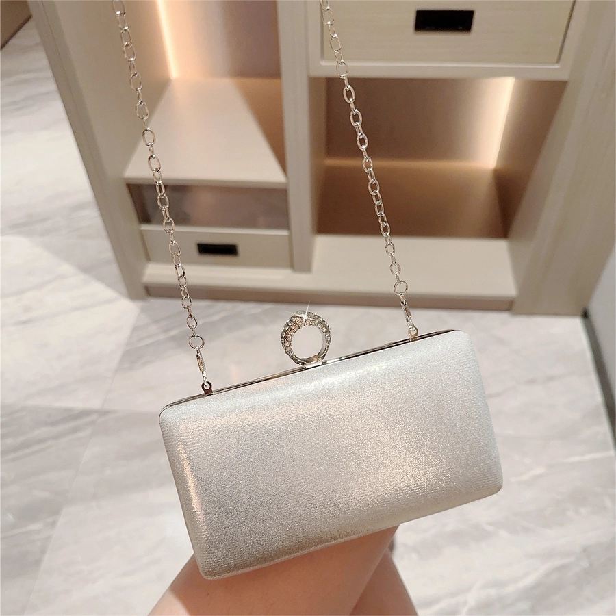 Gold Silver Pu Leather Solid Color Square Evening Bags