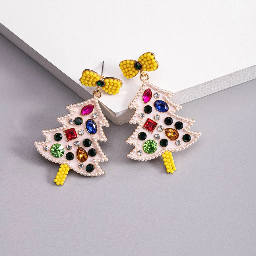 1 piece vintage style christmas tree enamel plating inlay alloy plastic glass glass pearl gold plated silver plated drop earrings