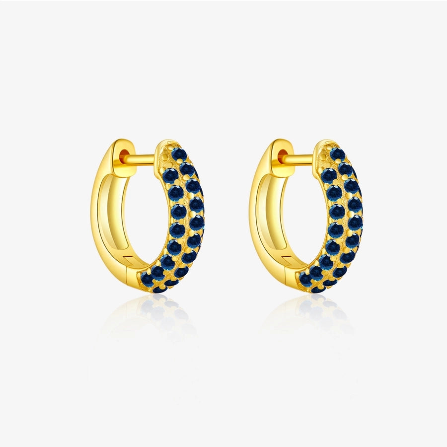 1 Pair 18K Gold Plated White Gold Plated Sterling Silver Zircon Circle Earrings
