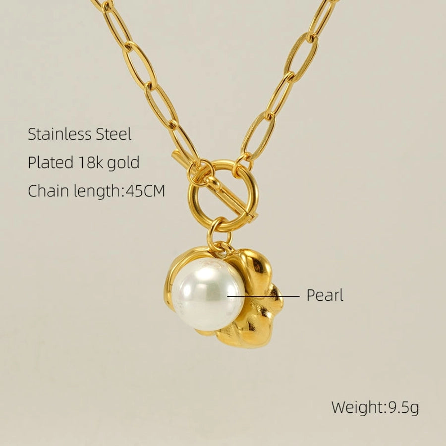 Jewelry Retro Oval Eye Stainless Steel Gem Pearl 18K Gold Plated Plating Inlay Pendant Necklace Long Necklace