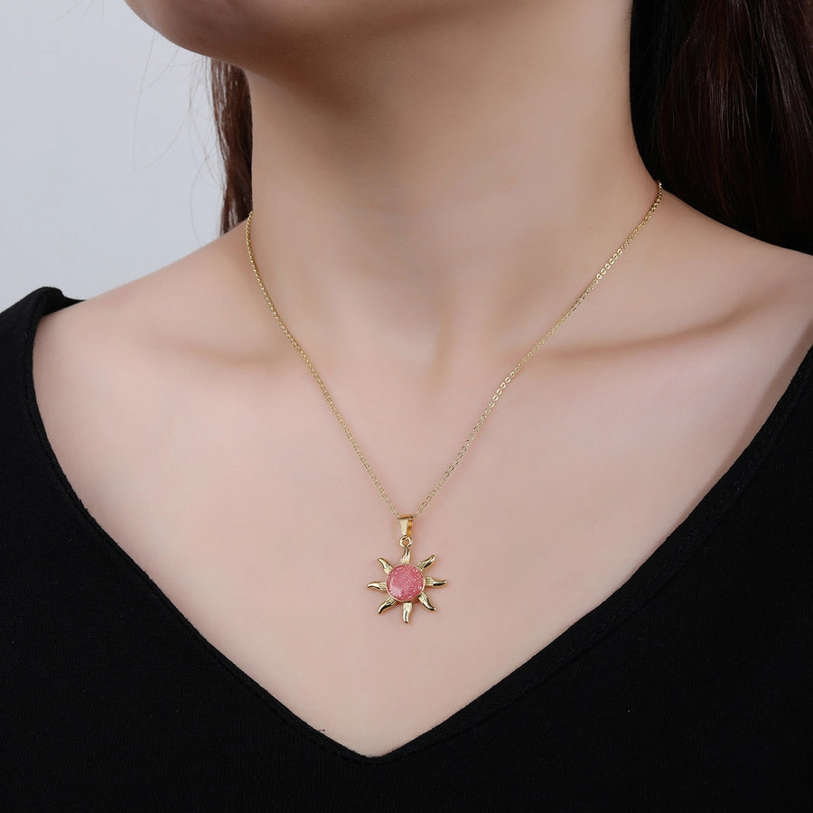 Copper 18K Gold Plated Enamel Sun Pendant Necklace