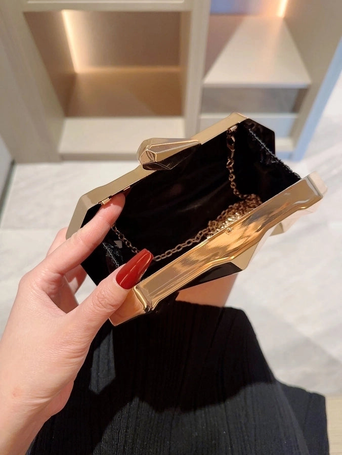 Gold Silver Alloy Solid Color Metal Button Evening Bags