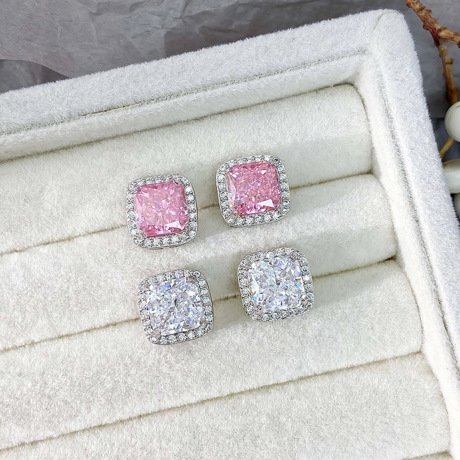 Foxi Cube Sugar Design 925 Sterling Silver Material Ice Flower Cut Zircon Women's Stud Earrings