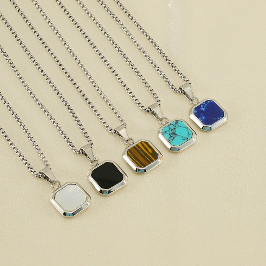 304 Stainless Steel Casual Simple Style Plating Geometric Natural Stone Pendant Necklace