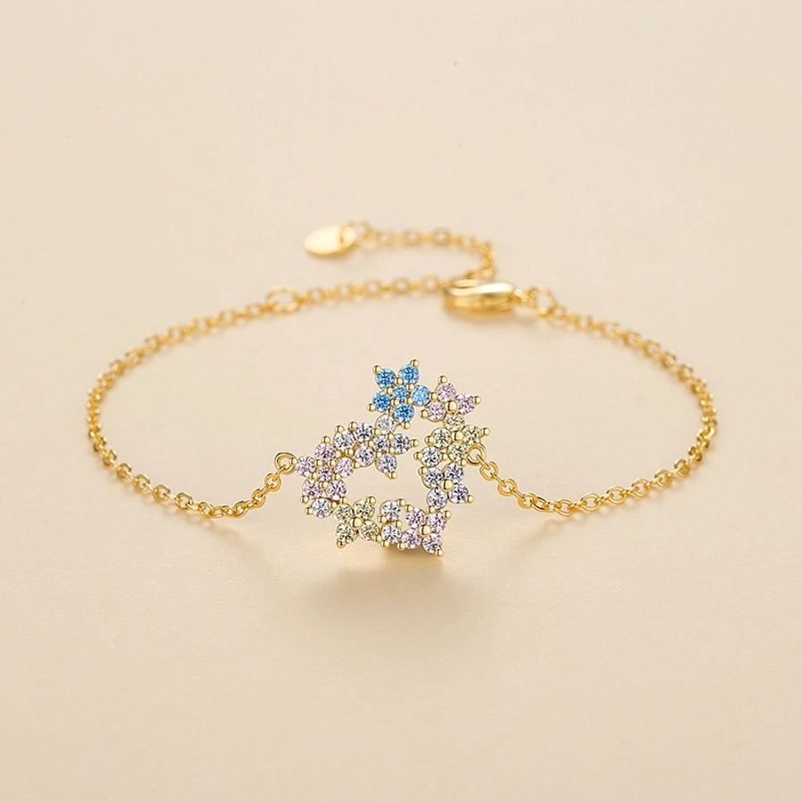 Colorful Crystals Heart Garland Necklace Bracelet Ear Studs Gold Plated Ornament Suit Women's Rhinestone Pearl Necklace Lovers Wild Collarbone Necklace Bracelet Bracelet Ear Studs Stud Earrings Suit